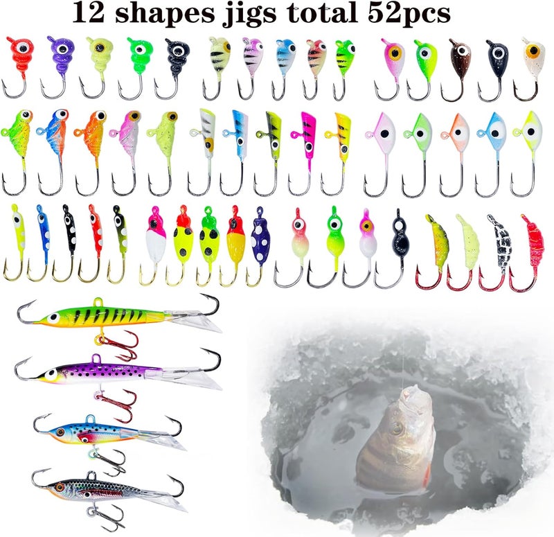 Bombite 52Pcs Ice Fishing Lures Ice Fishing Jigs Kit Glowing Paint Ice Fishing Jig Heads for Crappie Trout Perch Walleye Ice Fishing Gear - Image 2